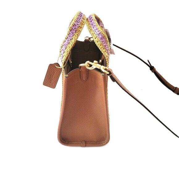 Coach CBG91 Straw Webbing Smith Tote 24 Crossbody Handbag Redwood Multi - Picture 3 of 7